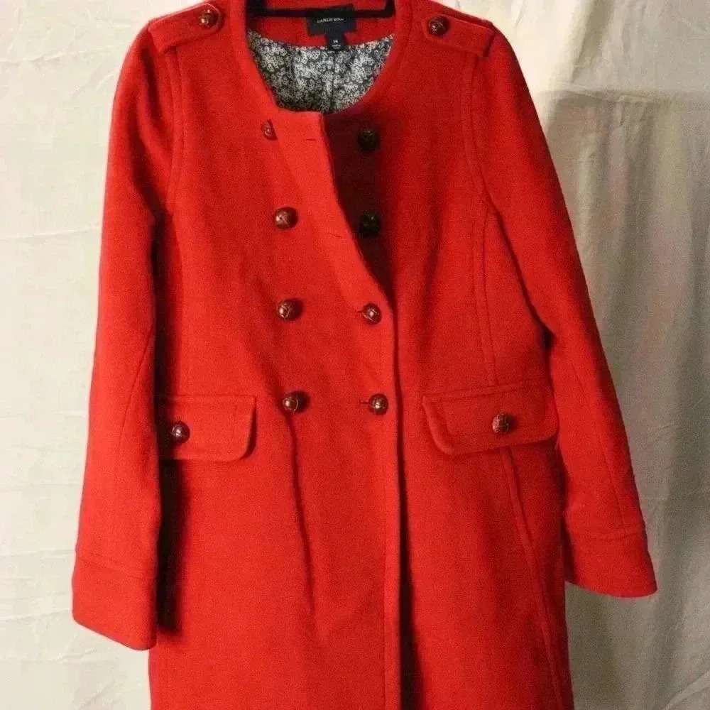 Lands' End Red Wool Long Coat women's 14 vintage pea coat winter warm - Picture 2 of 10